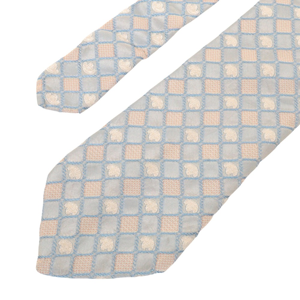 VTG Enrico Venturi Necktie Geometric Blue Cream Check 100% Silk Italy RARE